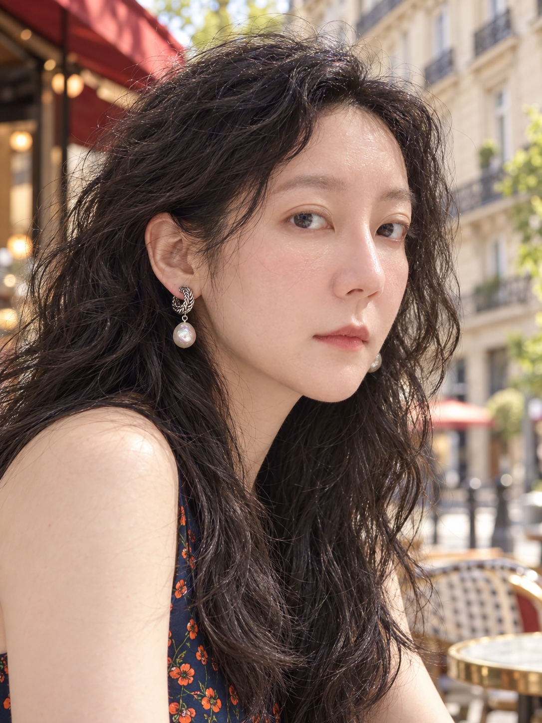 Baroque Pearl Earrings BP-02 - model wearing side profile
