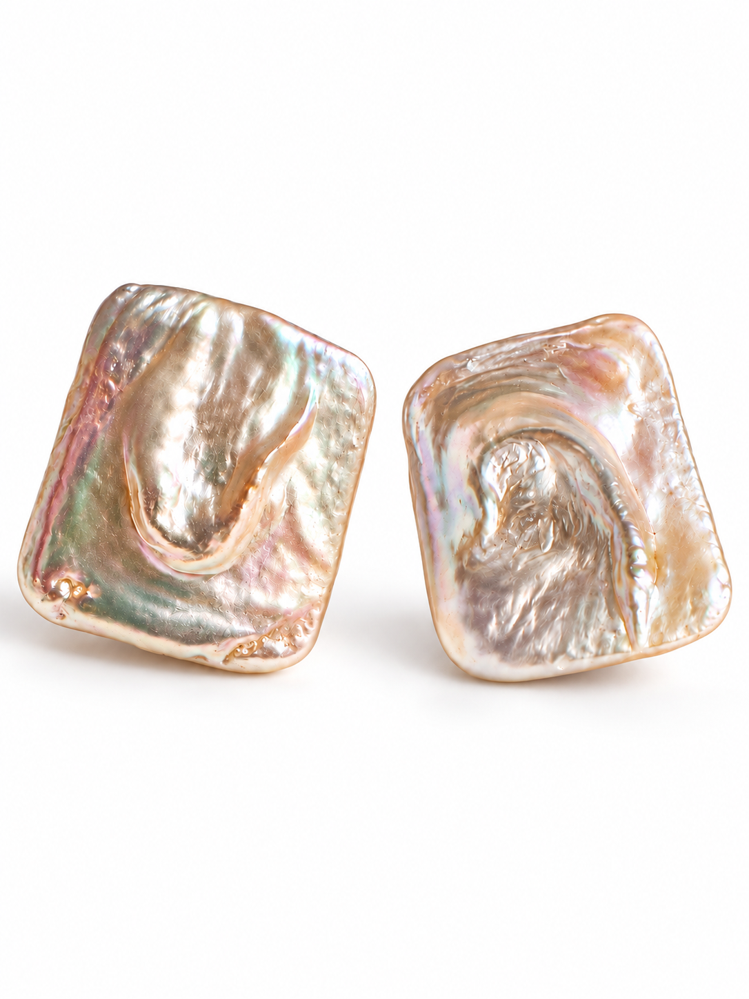 長方形巴洛克天然珍珠耳針｜Rectangular Baroque Pearl Stud Earrings
