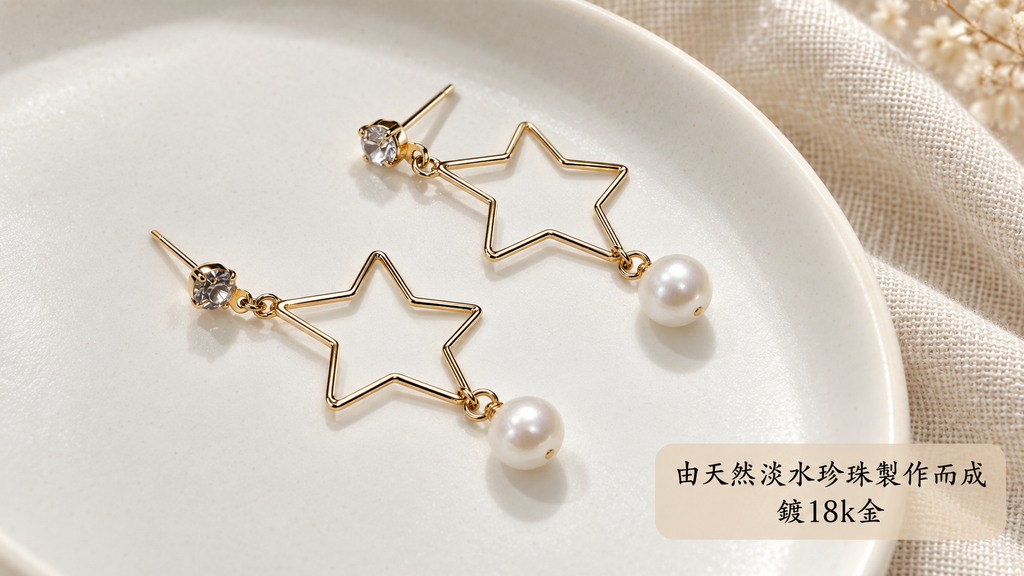 星形珍珠耳環穿戴示意