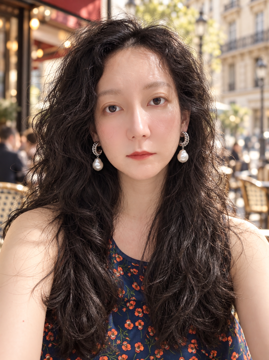 Baroque Pearl Earrings BP-02 - model wearing front view