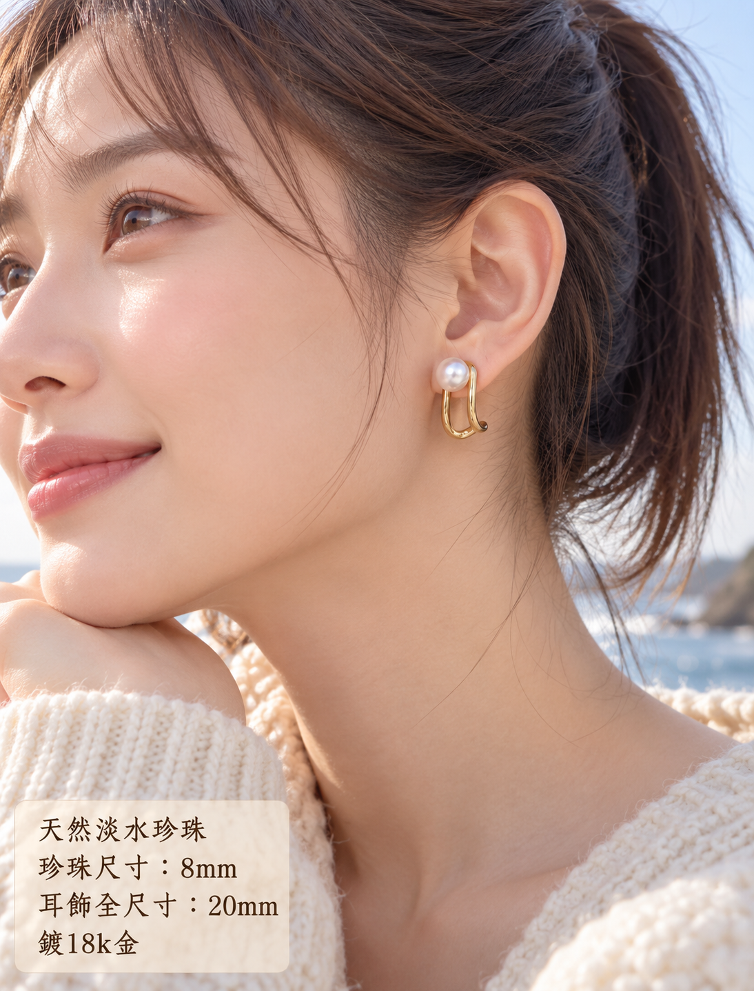 Chic波浪金框耳環