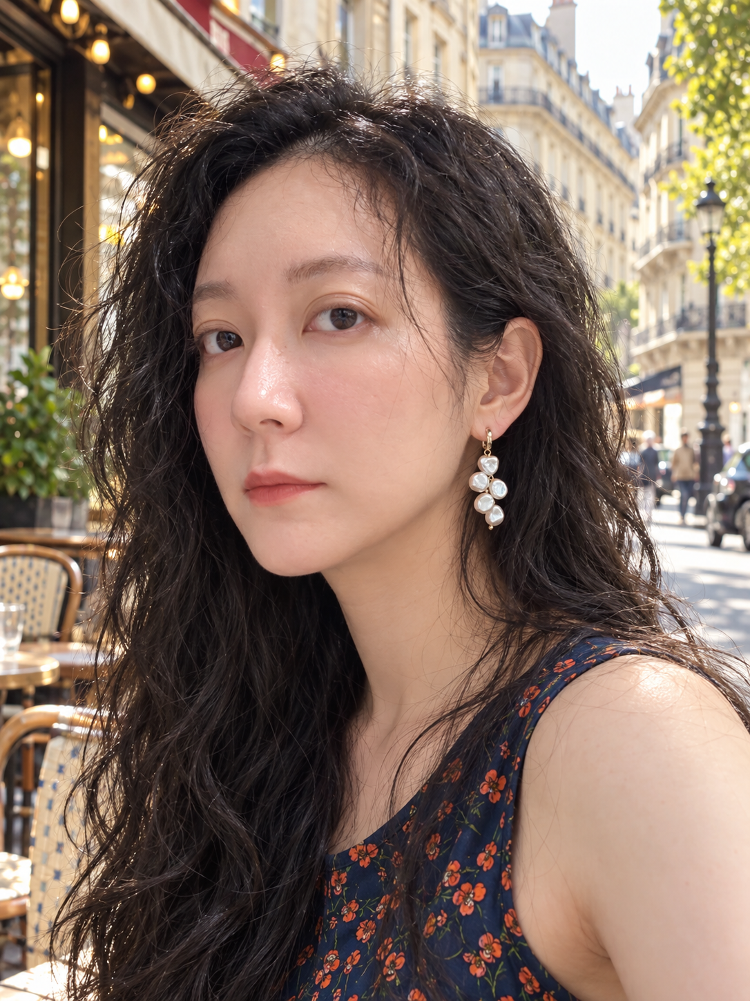 Baroque Pearl Earrings BP-01 - model wearing side profile