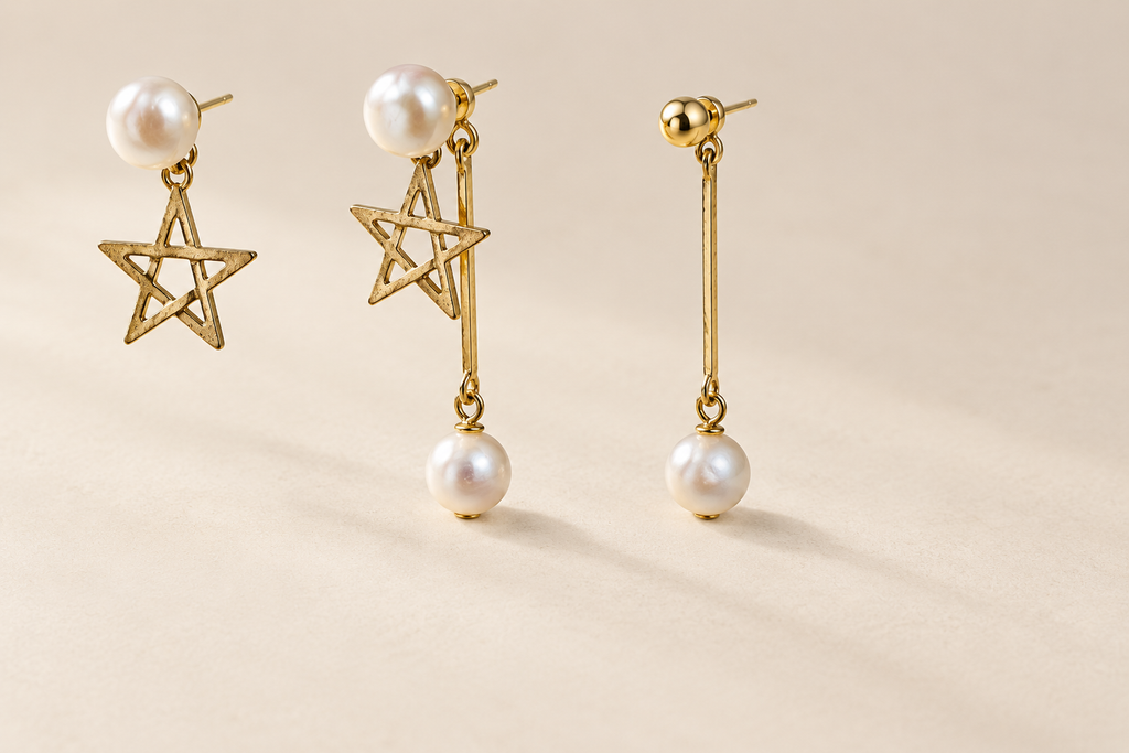 Multiple Combinations Earrings M-01 - model wearing star stud style