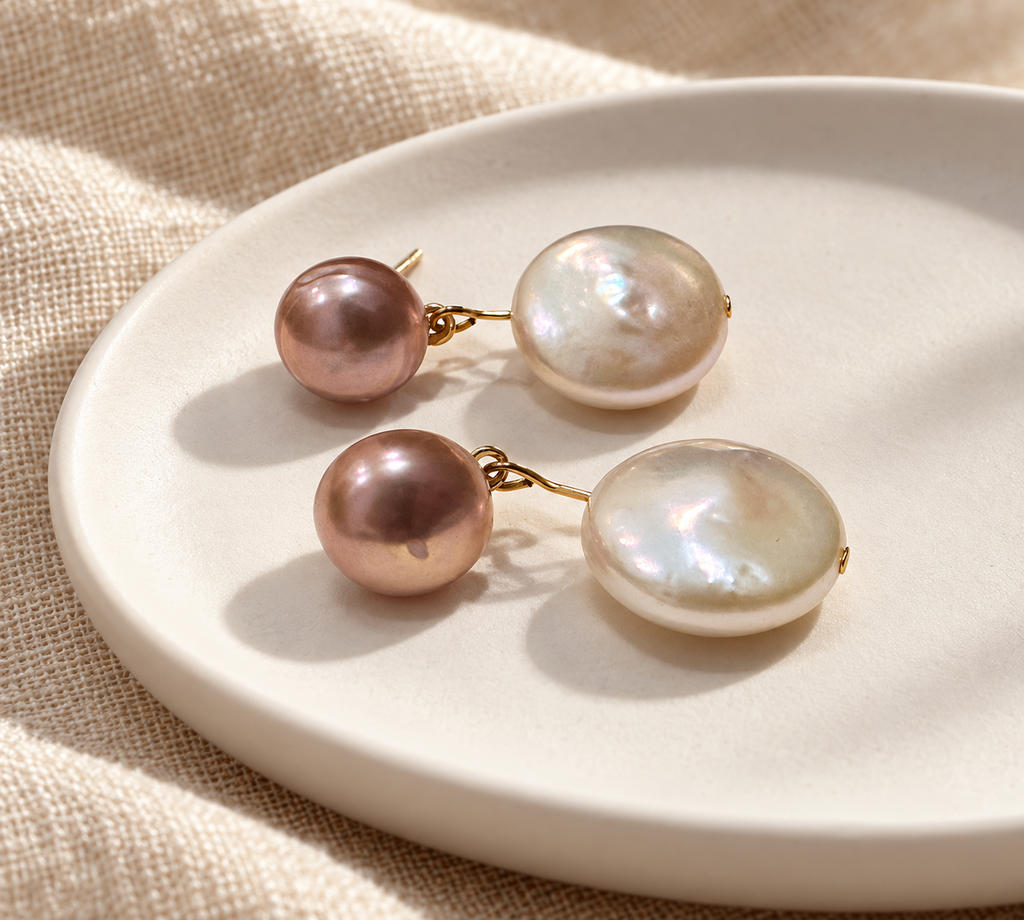 Classic Pearl Earrings CP-02 - product flat lay on plate