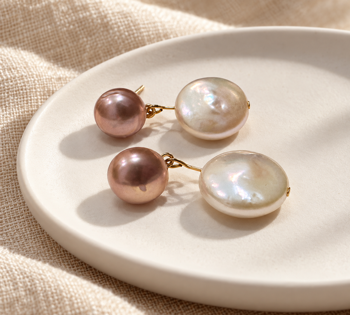 Classic Pearl Earrings CP-02 - product flat lay on plate
