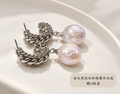 Baroque Pearl Earrings BP-02 - product flat lay on white ceramic plate