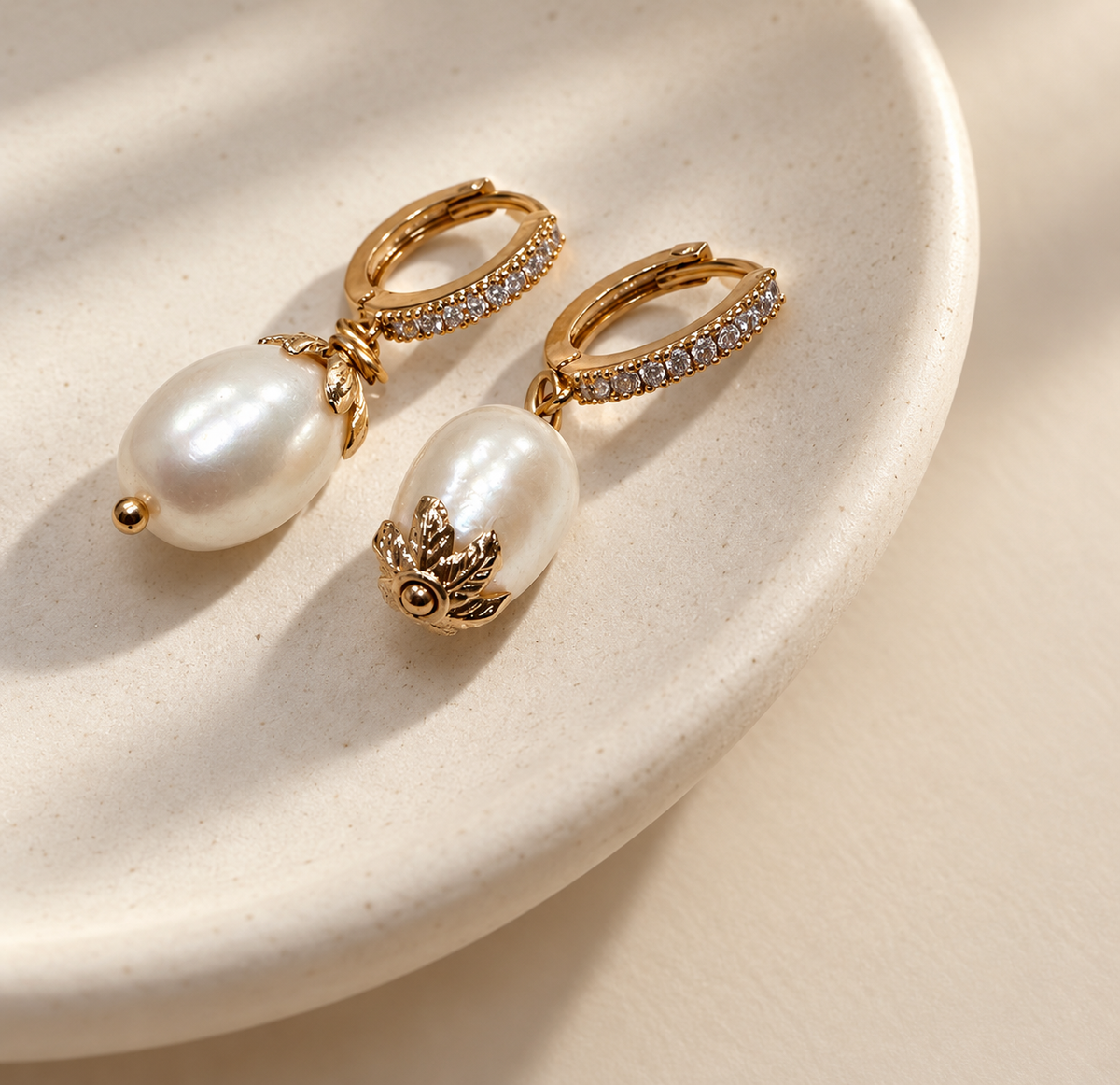 Classic Pearl Earrings CP-01 - mirror reflection view