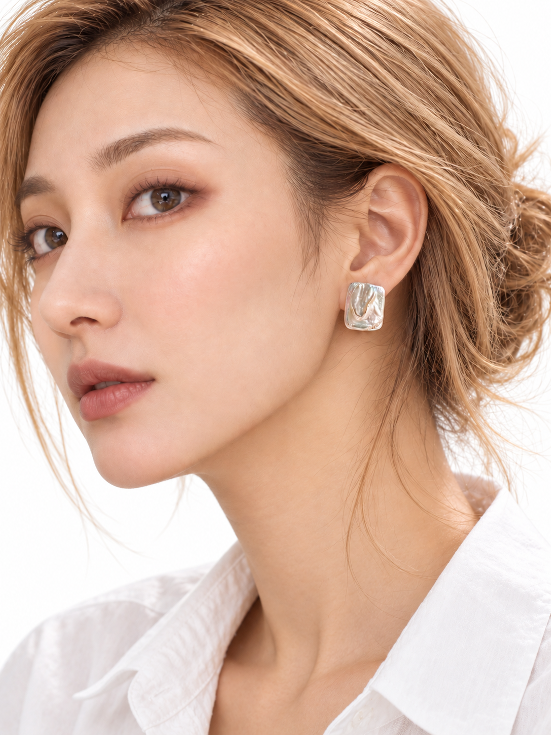 長方形巴洛克天然珍珠耳針｜Rectangular Baroque Pearl Stud Earrings