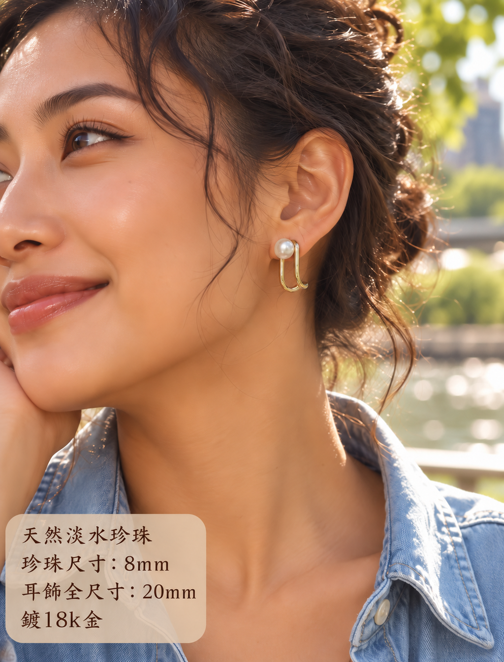 Chic波浪金框耳環