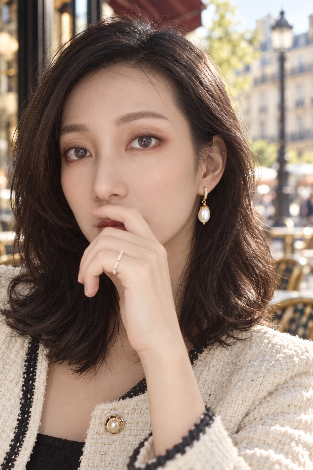 Classic Pearl Earrings CP-01 - model wearing side profile