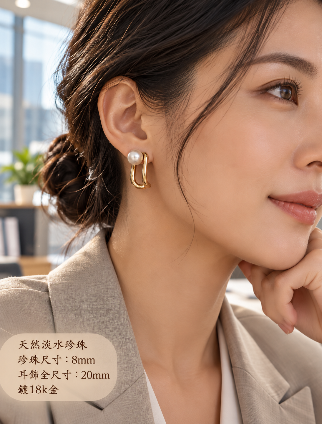 Chic 珍珠波浪金框耳環 CD-01 穿搭3