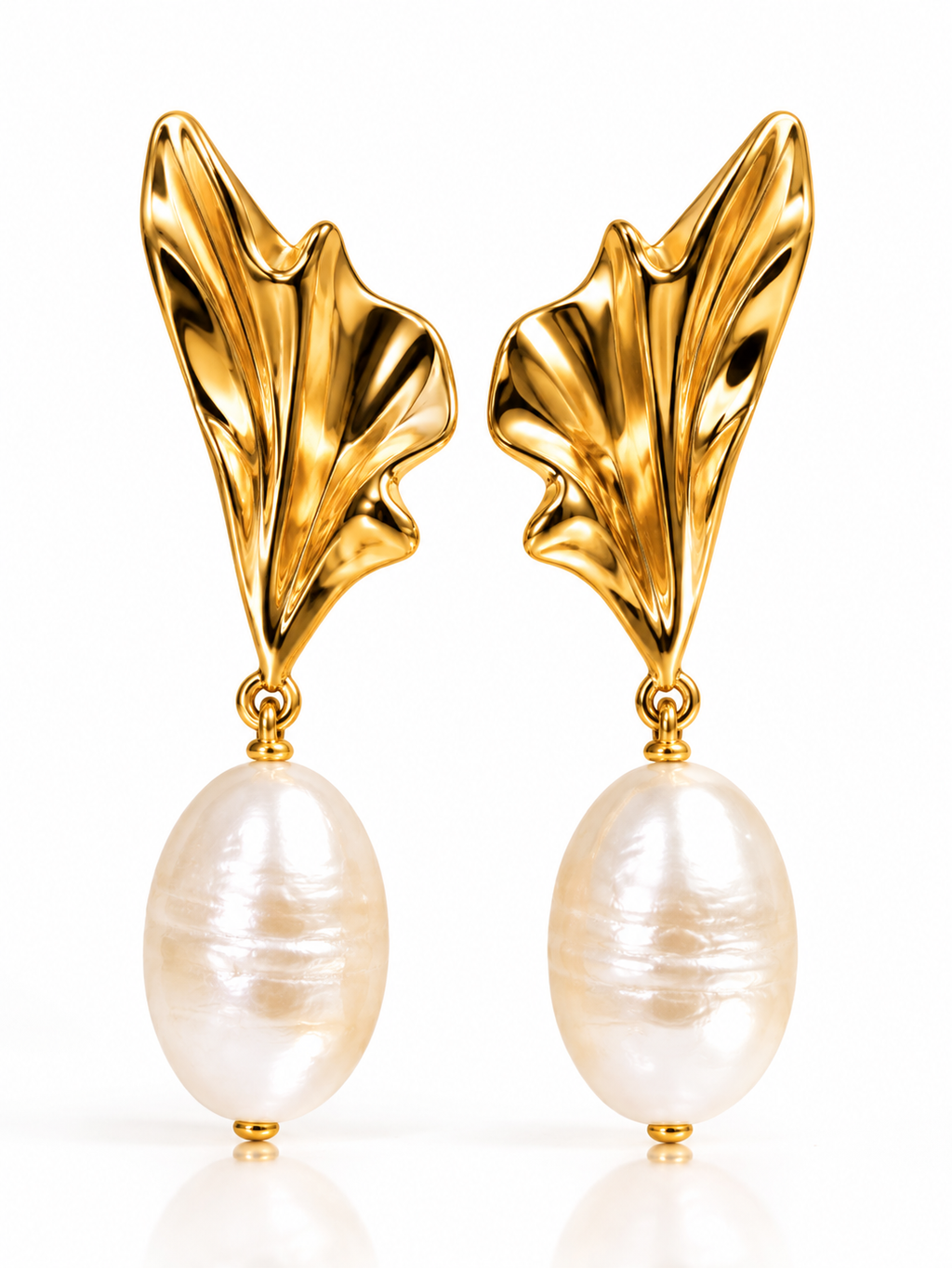 摺紙金耳托珍珠耳環 Origami Pearl Earrings