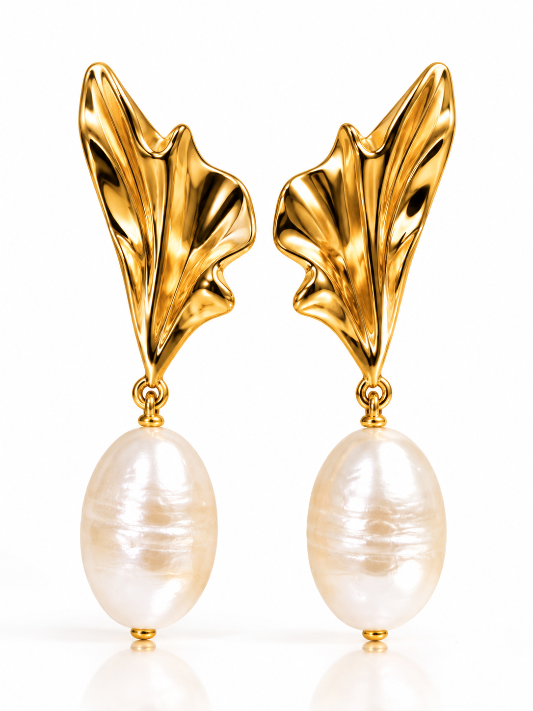 摺紙金耳托珍珠耳環 Origami Pearl Earrings