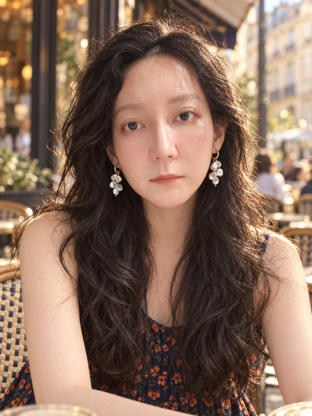 Baroque Pearl Earrings BP-01 - model wearing front view