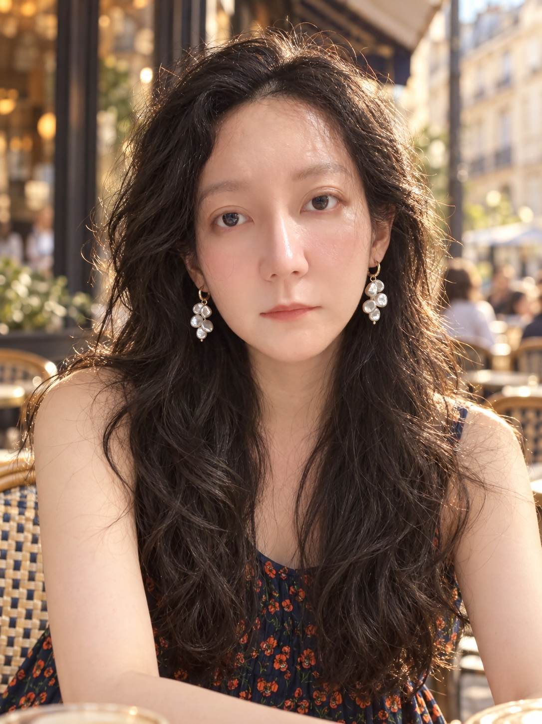 Baroque Pearl Earrings BP-01 - model wearing front view