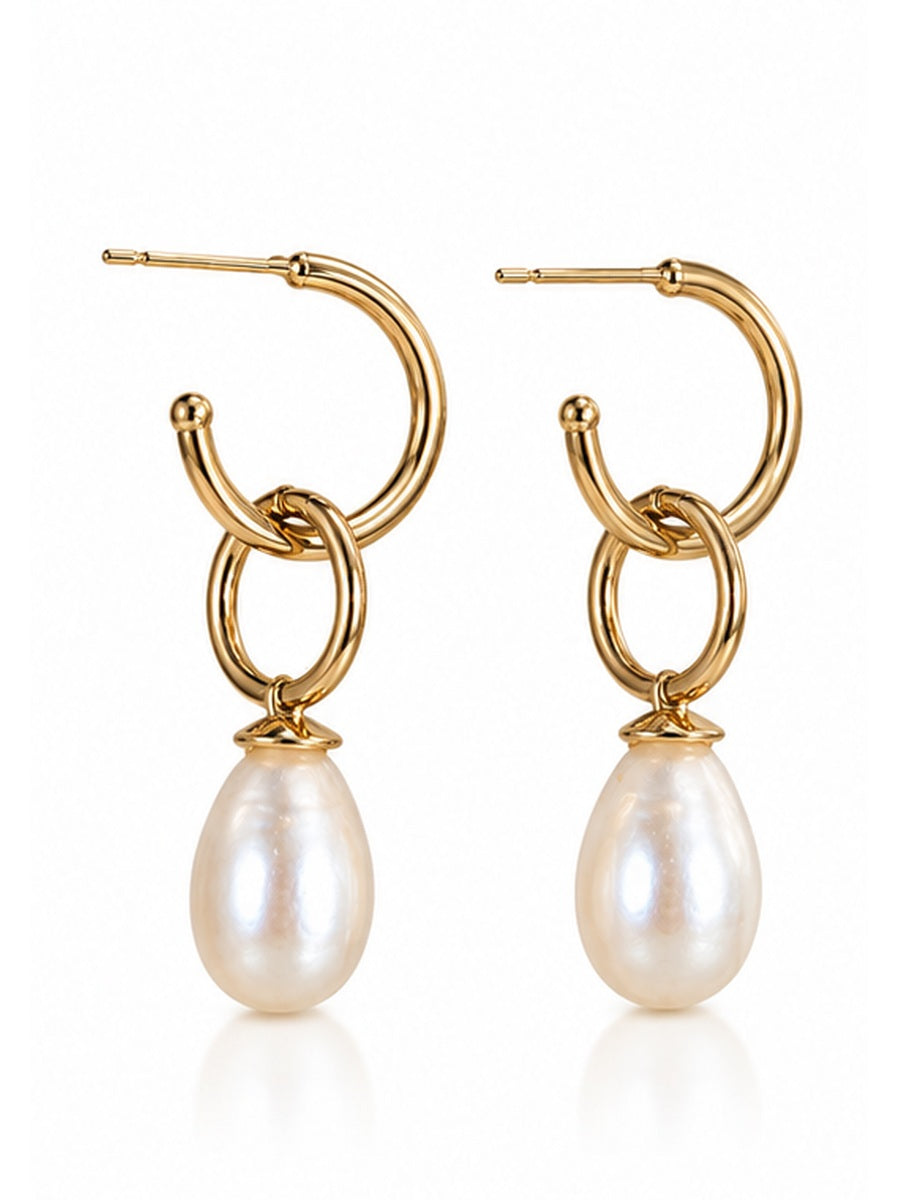 C形圈連珍珠耳環 Hoop Pearl Earrings
