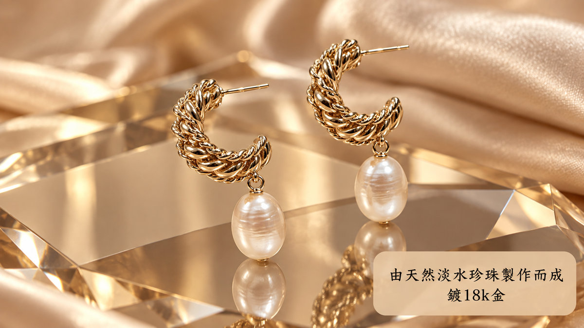Old Money Design Earrings OM-02 - product flat lay on gold satin